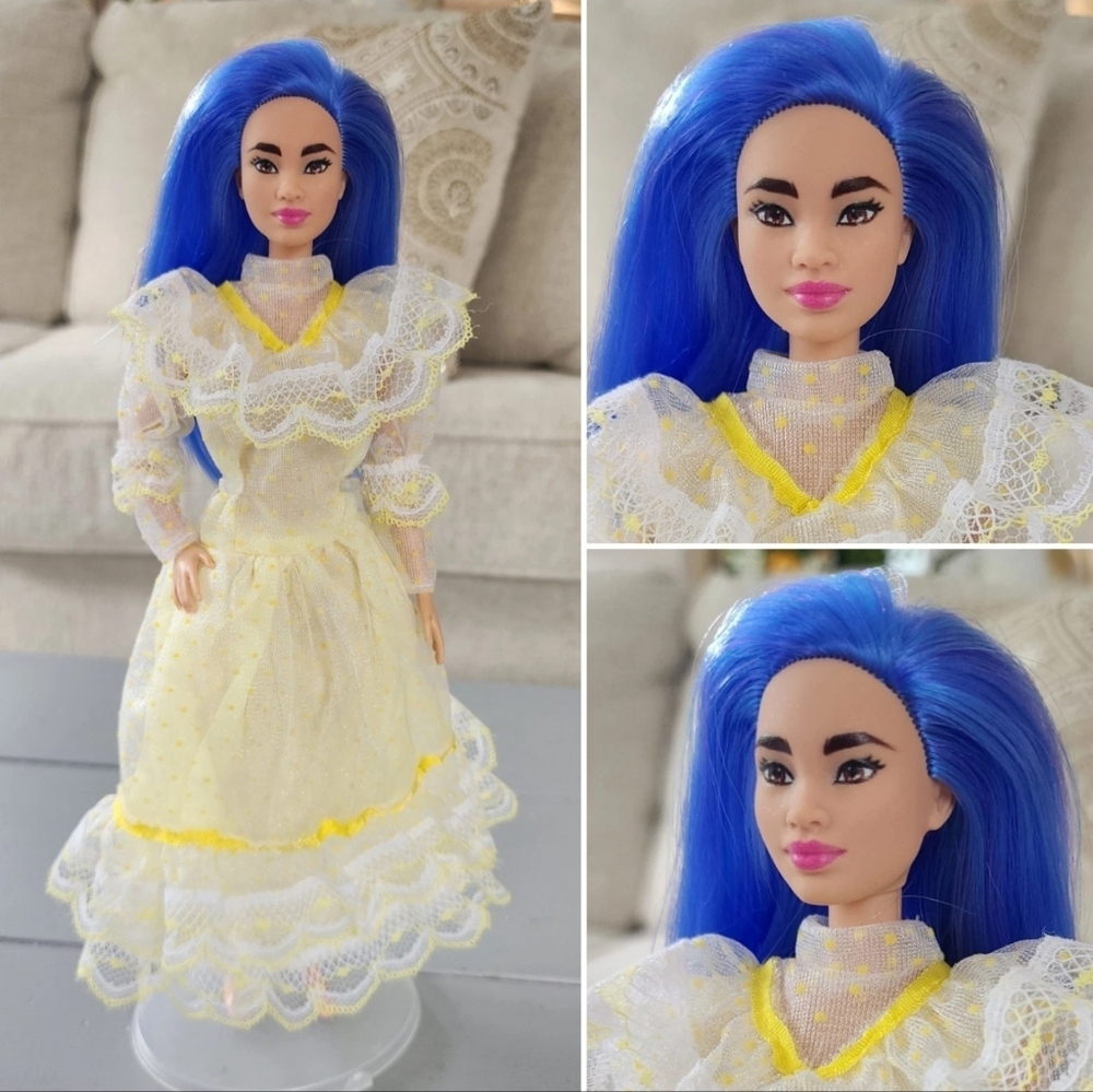 Mattel Barbie Kira Doll Blue Hair in Vintage 80s yellow Dress Beautiful
